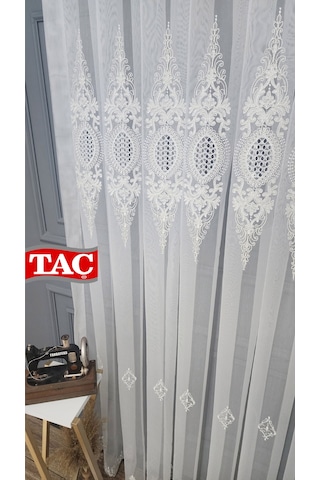 Nakışlı Kort Damask Salon Model Tarz Tasarım Mega Exculusive 3 Kat Pileli Tül Perde Kortmegabyz