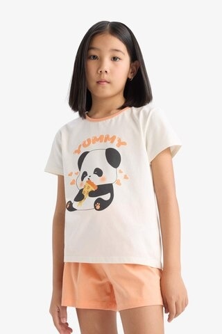 DeFacto Kız Çocuk Pijama Takımı Kısa Kollu Pijama Üstü Esnek Belli Şort Pijama Altı E6428A825HSER85 Ekru