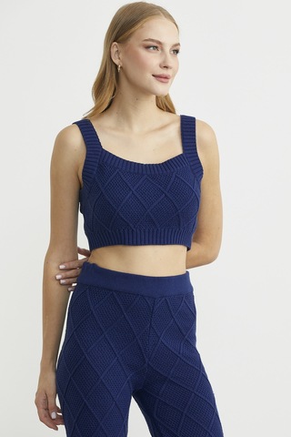 Sementa Pamuk Crop Pantolon Triko Takım - Lacivert Lacivert