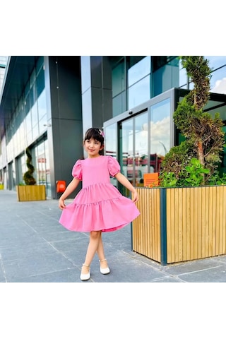 Minigimin Cicileri Miniğimin Cicileri Karpuz Kol Pembe Kız Keten Elbise