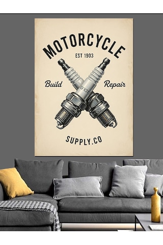 Karizma Tablo Motorsiklet Çapraz Anahtarlar Posteri Dekoratif Kanvas - Mdf Ahşap Tablo