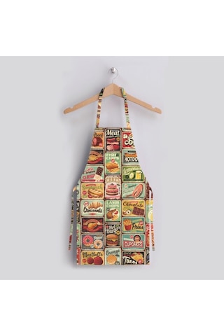 Junk Food Tasarımlı Mutfak Önlüğü Keten Kumaş, Uluslararası Yıkama Ve Solmama Sertifikası Çok Renkli