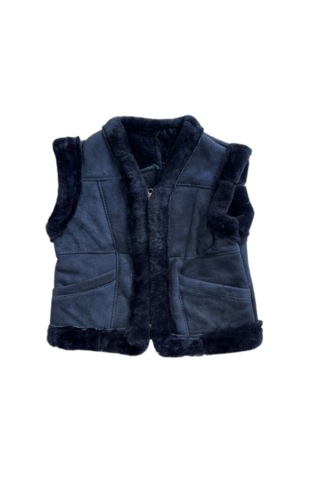 Patchwork İçi Kürk-dışı Süet Gerçek Deri Çocuk Yelek Lacivert