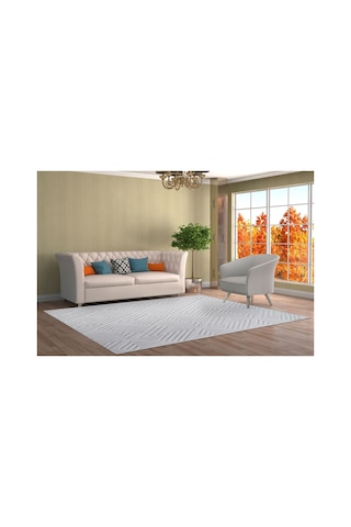 Plato Halı Opqo Ekselans Premium Oturma Odası, Salon, Antre Yıkanabilir Polyester Kaymaz Taban Beyaz Halı