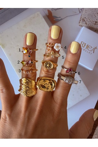 Rhea Jewelry Ayarlanabilir Kadın Yüzük Taşlı Gold Silver Minimal Bijuteri Yüzük Modeli Sarı Pembe Mavi 1