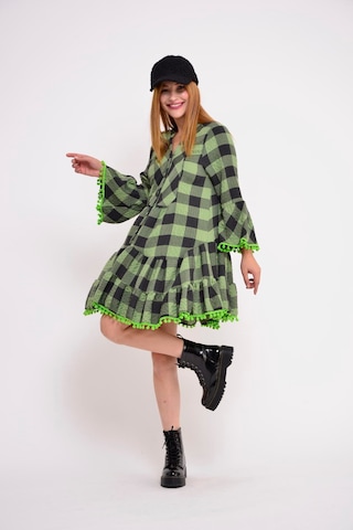 Park Moda Ekose Midi Elbise Yeşil