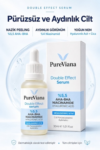 Pureviana Double Effect Serum 30 ML Aha-bha + Niacinamide + Hyaluronik Asit Aydınlatıcı, Gözenek Sıkılaştırıcı, Ton Eşitleyici