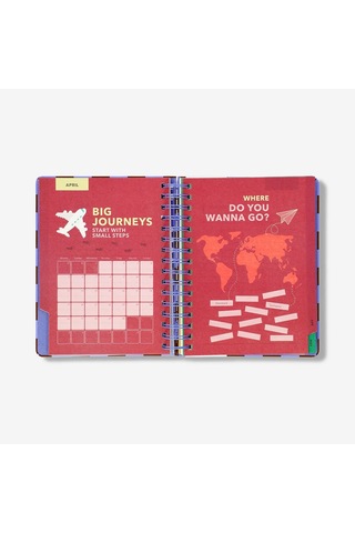 Flying Tiger Bordo Kareli Çalışma Planlayıcı Defter Çok Renkli