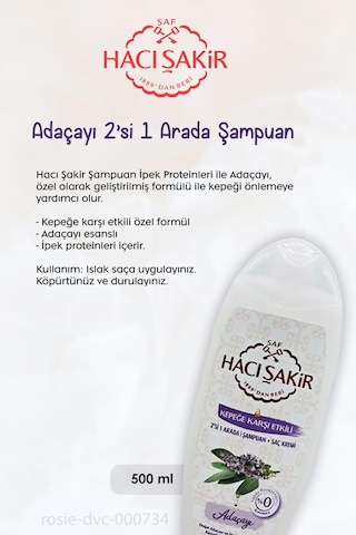 11 Al 10 Öde Hacı Şakir Adaçayı 2si 1 Arada Şampuan Kepeğe Karşı 500 Ml Ve Rosıe