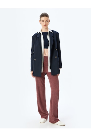 Koton Standart Bel Dokulu Bol Paça Pantolon Bordo 5wak40104ek Bordo