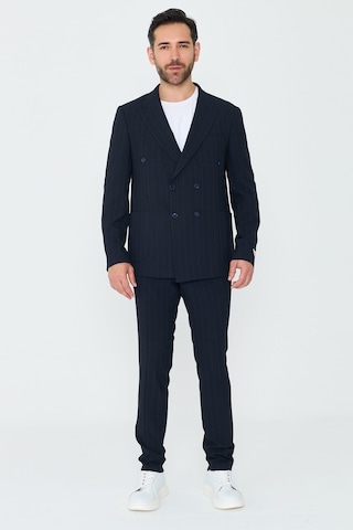 Lacivert Kruvaze İnce Çizgili 6 Drop Regular Fit Takım Elbise Laci