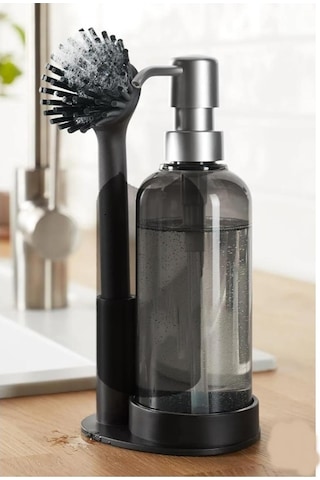 Büro Ev Ofis Banyo Mutfak Düzeni İçin Silikon Fırçalı Standlı Sıvı Deterjan Sabunluk Seti Diğer