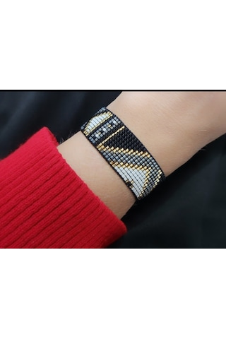 Harmel Jewelry Miyuki Gri Siyah Gold Dokuma Bileklik Çok Renkli