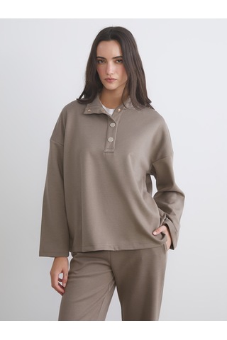 Lcw Vision Kahverengi Dik Yaka Oversize Kadın Sweatshirt