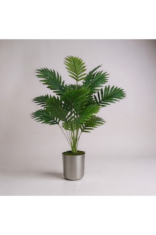 Yapay 90 Cm 20 Yaprak Mini Afrika Palmiyesi Metal Gümüş Saksı Yeşil