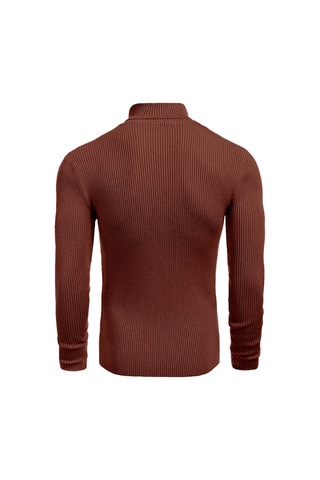 Polızeı Erkek Slim Fit Boğazlı Triko Kazak Esnek Dokulu Kiremit