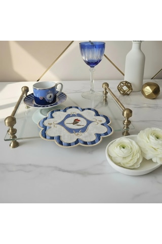 2 Adet Mavi Pip Studio Uyumlu Nakışlı Kuş Detaylı Kokteyl Sunum Peçetesi Çok Renkli