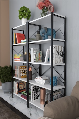 Morpanya Blue Metal Kitaplık 5 Raflı Çok Amaçlı Dosya Kitap Rafı Ofis Salo 001