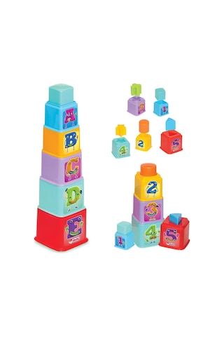 Dede Baby Kare Kule Bultak Oyuncağı 10 Parça Harf Ve Rakam Eğitici Kule 12 Ay+