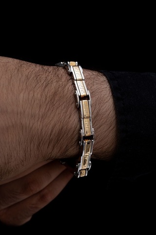 Grek Basamaklı Çelik Sarı Erkek Bileklik Künye Cblaltgrek1