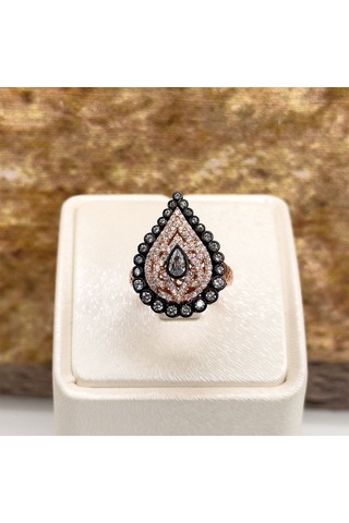 Elmas Montür Rosegold Damla Gümüş Set Takım - Lvrset08 Rose Gold