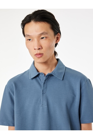 Koton Regular Fit Kısa Kollu Dokulu Pamuklu Polo Yaka Tişört Mavi 6sam10078mk
