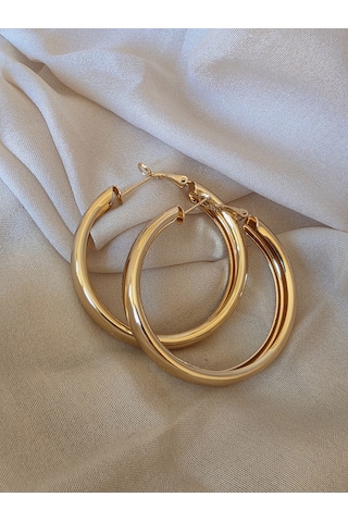 Halka Model Gold Renk Çelik Küpe 5cm Altın
