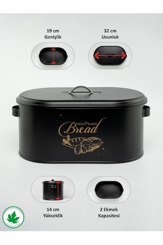 Metal Kapaklı Ekmeklik Bread Baskılı - Siyah
