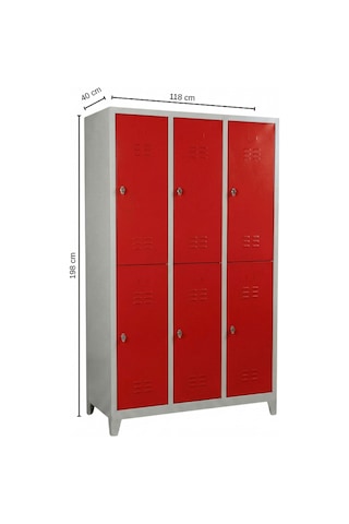 Standart 6 Gözlü Soyunma Dolabı Kırmızı 118x40x198