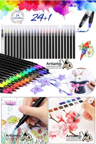 24 Renk Sulu Boya Fırça Uçlu Kalem 1 Paket 24 Lü Watercolors Brush Pen Suluboya Keçe Uçlu Karıştırma Fırçası Çok Renkli