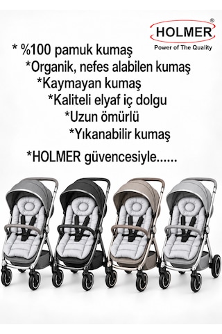Holmer Organik Pamuklu Ortapedik Bel Destekli Bebek Arabası Minderi Bej Gri Melanj