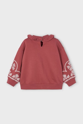 Kız Çocuk Fırfır Yaka Kolları Nakışlı Sweatshirt - Gül Kurusu KREM