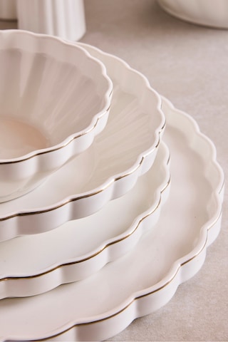 İstanbul Gold 29 Parça 6 Kişilik Porselen Gold Yaldızlı Yemek Takımı Beyaz Beyaz