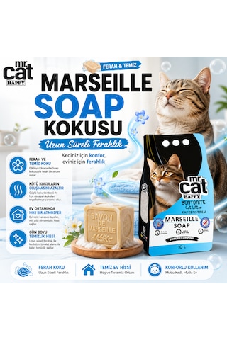 Mr.cat Happy Marseille Soap Kokulu Bentonit Kedi Kumu 10 Lt X 2 Adet Toplam 20 Lt Güçlü Topaklanan %99,5 Tozsuz