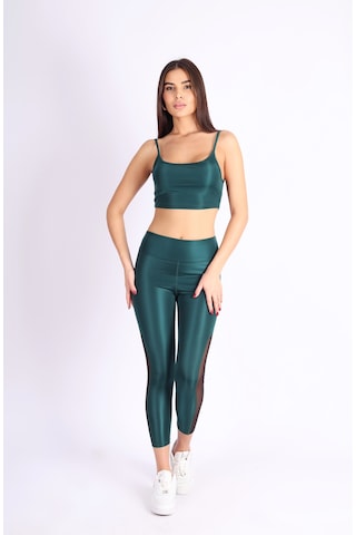 Soft&Basic Kadın Tayt Takım Polyester Paçası Tül Detaylı Yüksek Bel Tayt Ve Bralet Yeşil