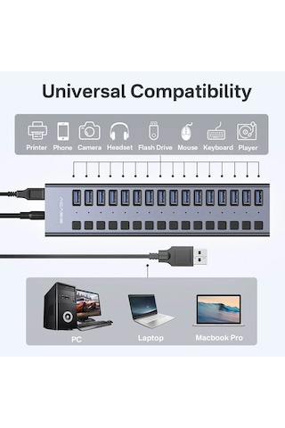 Acasis HS716 16xUSB 3.1HUB 10Gbps Anahtarlı Adaptörlü