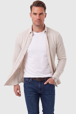 Rizzup Erkek %97 Pamuk Slim Fit Dar Kesim Petek Dokulu Likralı Örme Bej Gömlek 2600707