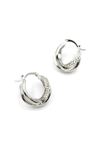 Taşlı Halka Küpe - Gümüş Çok Renkli