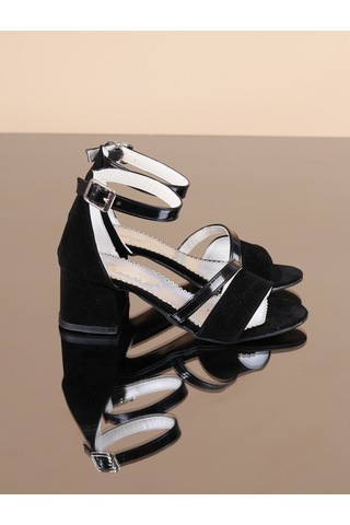 Kidessa 998 Kız Çocuk Kalın Topuklu Ayakkabı Siyah Nubuk Siyah