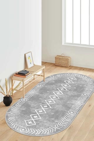 West Home Dijital Baskı Yıkanabilir Kaymaz Taban Oval Mutfak Halısı Salon Halısı Ve Yolluk Wh 375 Grey Oval