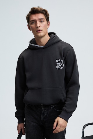 Grimelange GROVER Erkek Kapüşonlu Süs Dikiş Detaylı Göğsü Nakışlı Kanguru Cepli Antrasit Sweatshirt