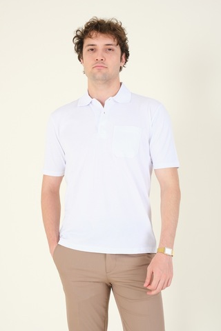 Giyim Dünyası Erkek Süprem Kumaş Cepli Polo Yaka T-shirt Beyaz 001