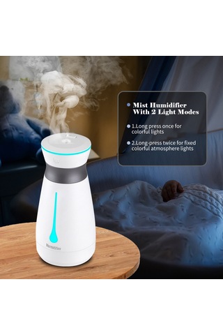 Honmex Beyaz Usb Şarjlı Ev/ofis Nemlendirici 800ml - Renkli Işık Modları, Sürekli/aralıklı Buhar, Görünür Su Tankı, 40db Sessiz İşlem