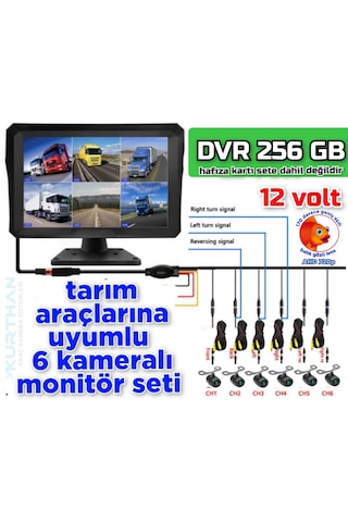Ledsiz 6 Adet Ahd 720p Balık Gözü Kelebek Kamera 6 Kanallı 10'' Hybrid Dvr Monitör 12 V 256 Gb