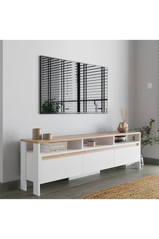 Atlas 3 Kapaklı Tv Ünitesi 160 Cm Atlantik Çam - Beyaz
