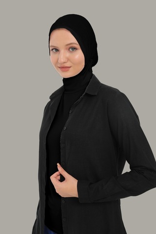 Sonbaharmoda Kadın Uzun Kollu Body Boyunluklu Boneli Tam Badi Boğazlı Likralı Penye Siyah
