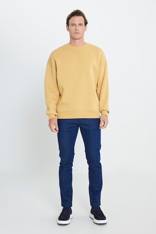 AC&Co / Altınyıldız Classics Erkek Hardal Oversize Fit Bol Kesim Pamuklu İçi Polarlı Bisiklet Yaka Sweatshirt Hardal