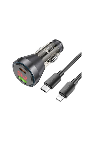Hoco Nz12b Unimpeded Pd48w Usb + Type-c Araç Çakmaklı Hızlı Şarj Aleti + Type-c To İphone Kablo- 5775