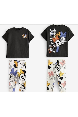 Lolliboomkids Kız Çocuk Karakter Baskı Desenli Sırt Detay T-shirt Tayt Alt Üst Takım Siyah Beyaz Siyah - Beyaz