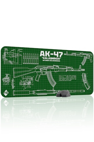 Ak 47 Siyah Kalaşnikov Cs Dikişli Kauçuk Oyuncu Mousepad - 90x40 Gaming Mouse Pad Ak-47 Yeşil